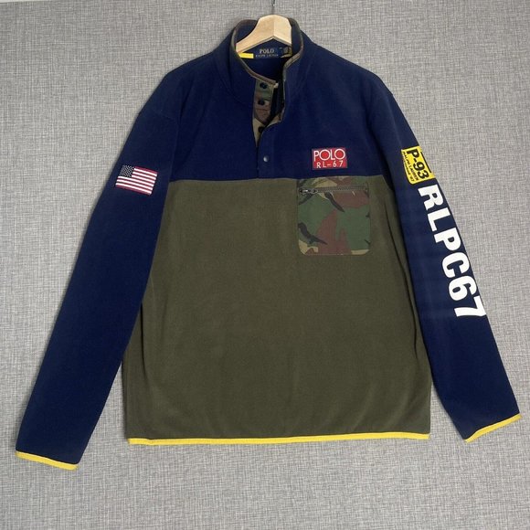 POLO Ralph Lauren Sweater Men’s Large Fleece Camo Blue Green Red New $198 - Picture 2 of 16
